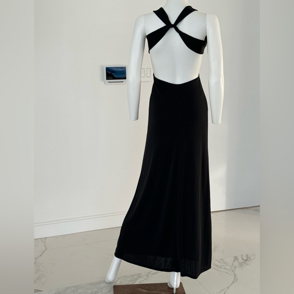 Maxi dress open low back scoop neck size XS Black sleeveless - Picture 3 of 6